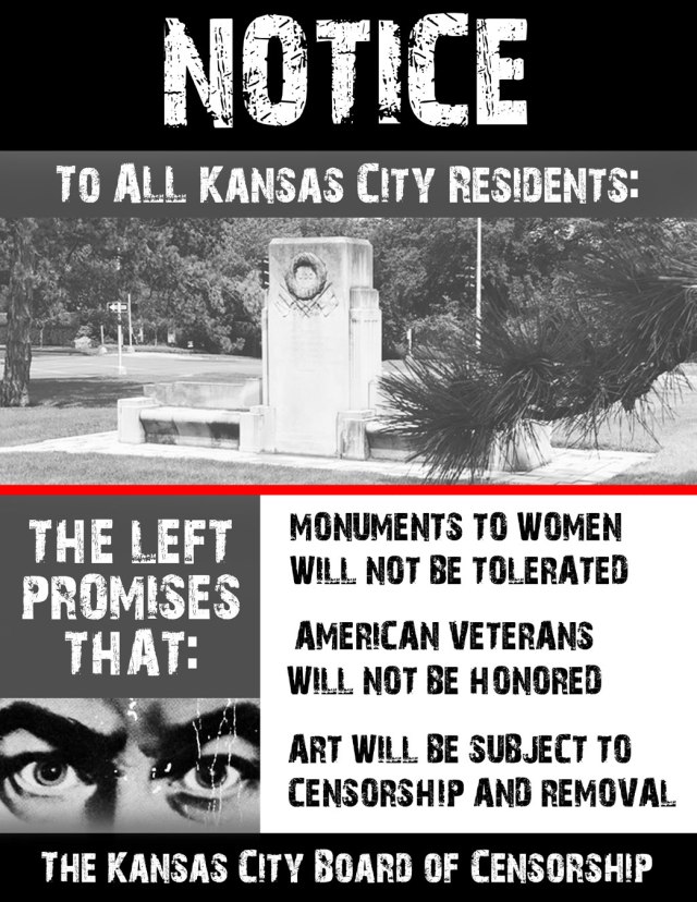 censorship, ward parkway, kansas city, monument, veterans monument, confederate, confederate monument, parody, satire, leftism, leftist, art censorship, sexism, dishonoring veterans